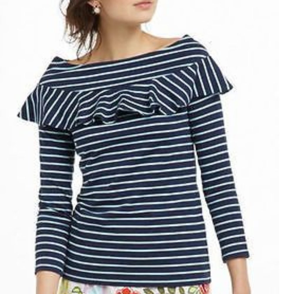 Anthro Leifnotes Blue Striped Off Shoulder Top, S